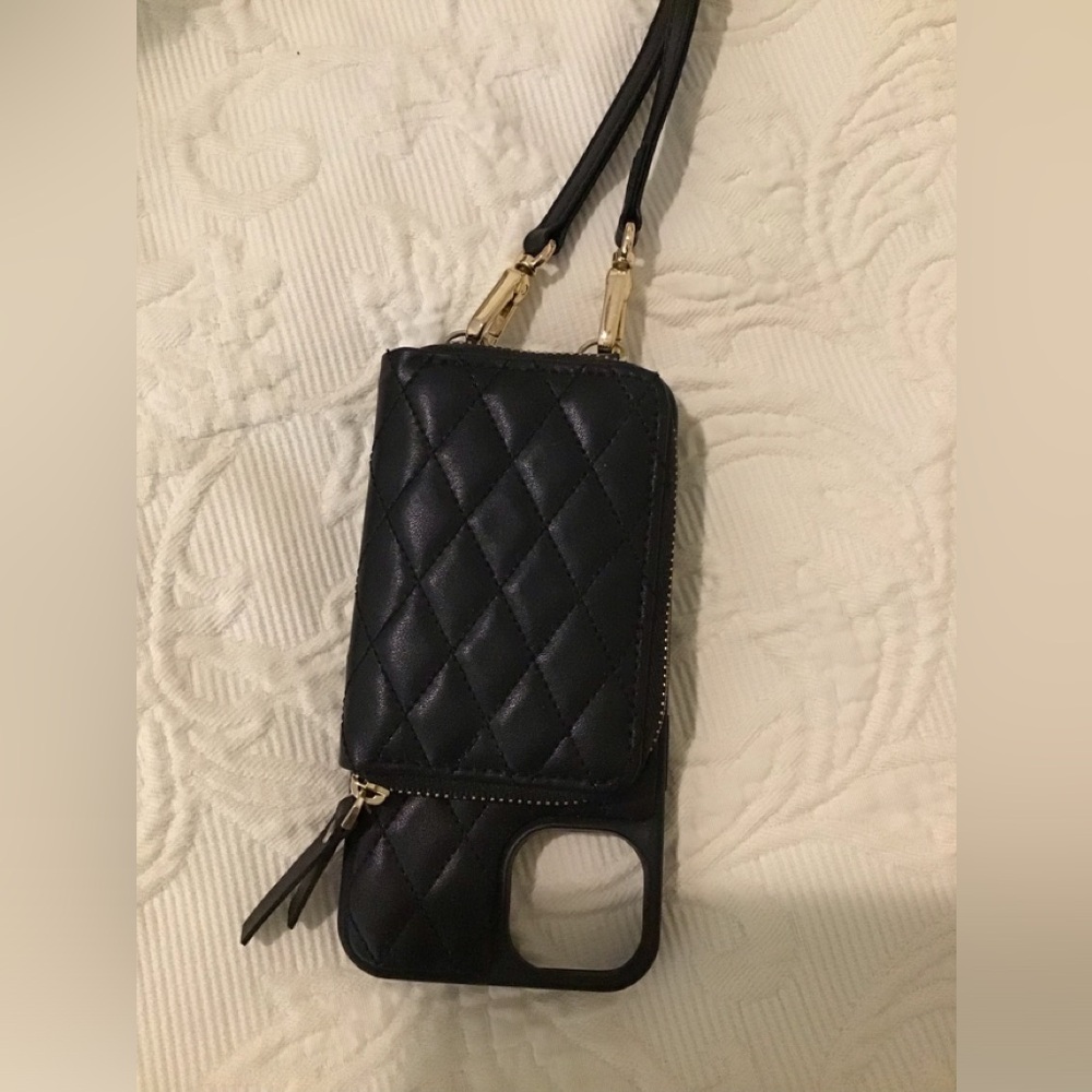 Black Quilted Phone Case with Strap *** new price